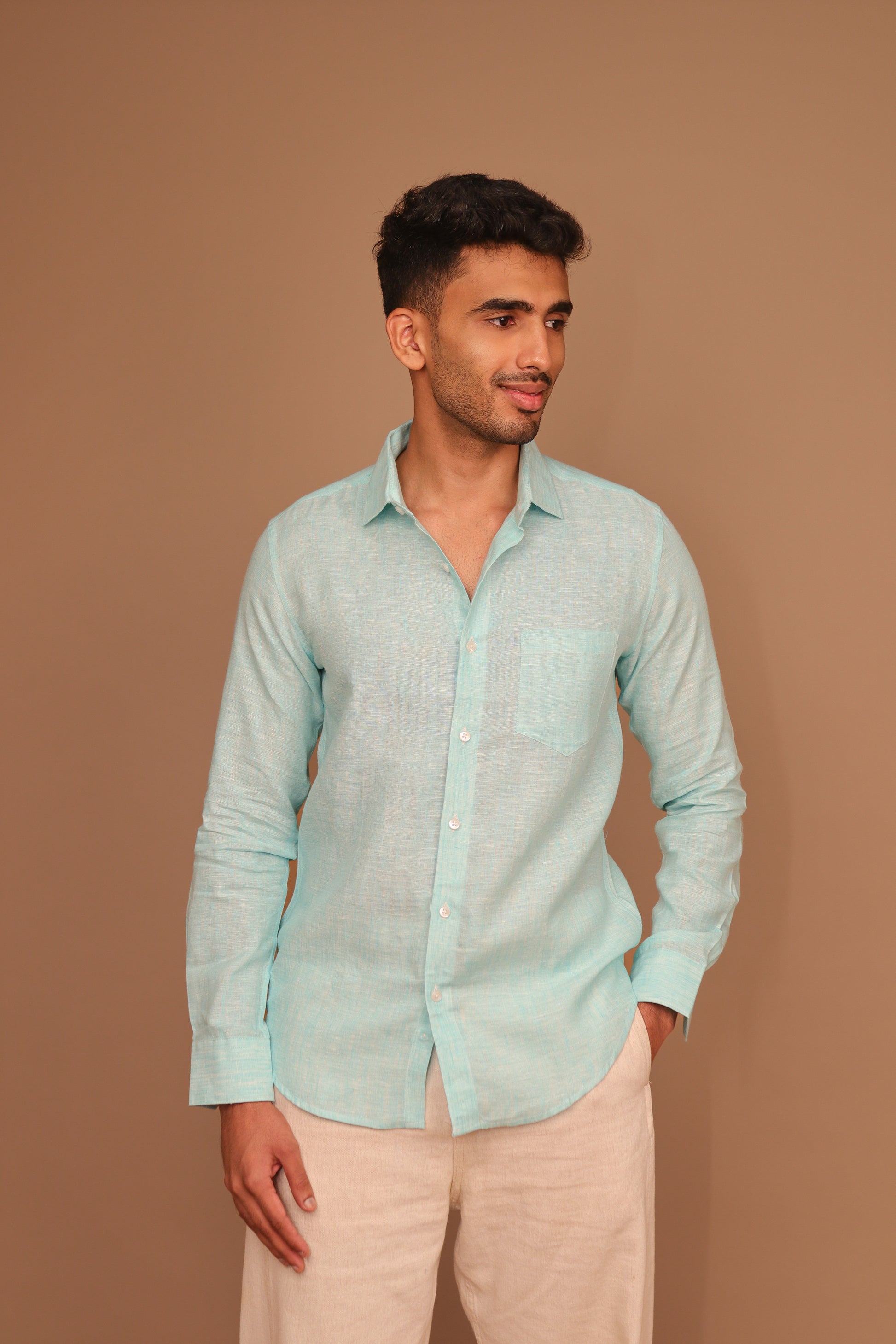 SK Linen Aqua Blue shirt