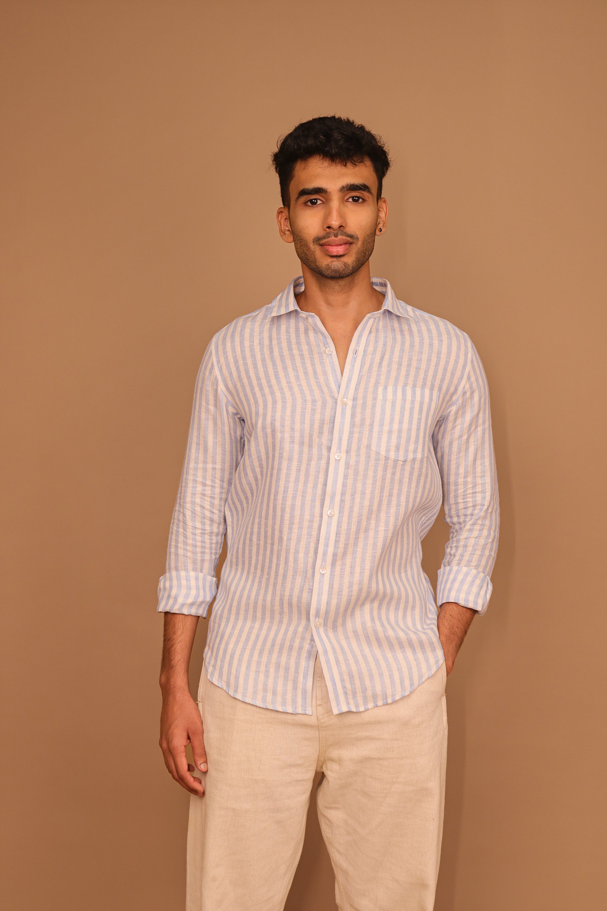 SK Linen Blue Stripes Shirt