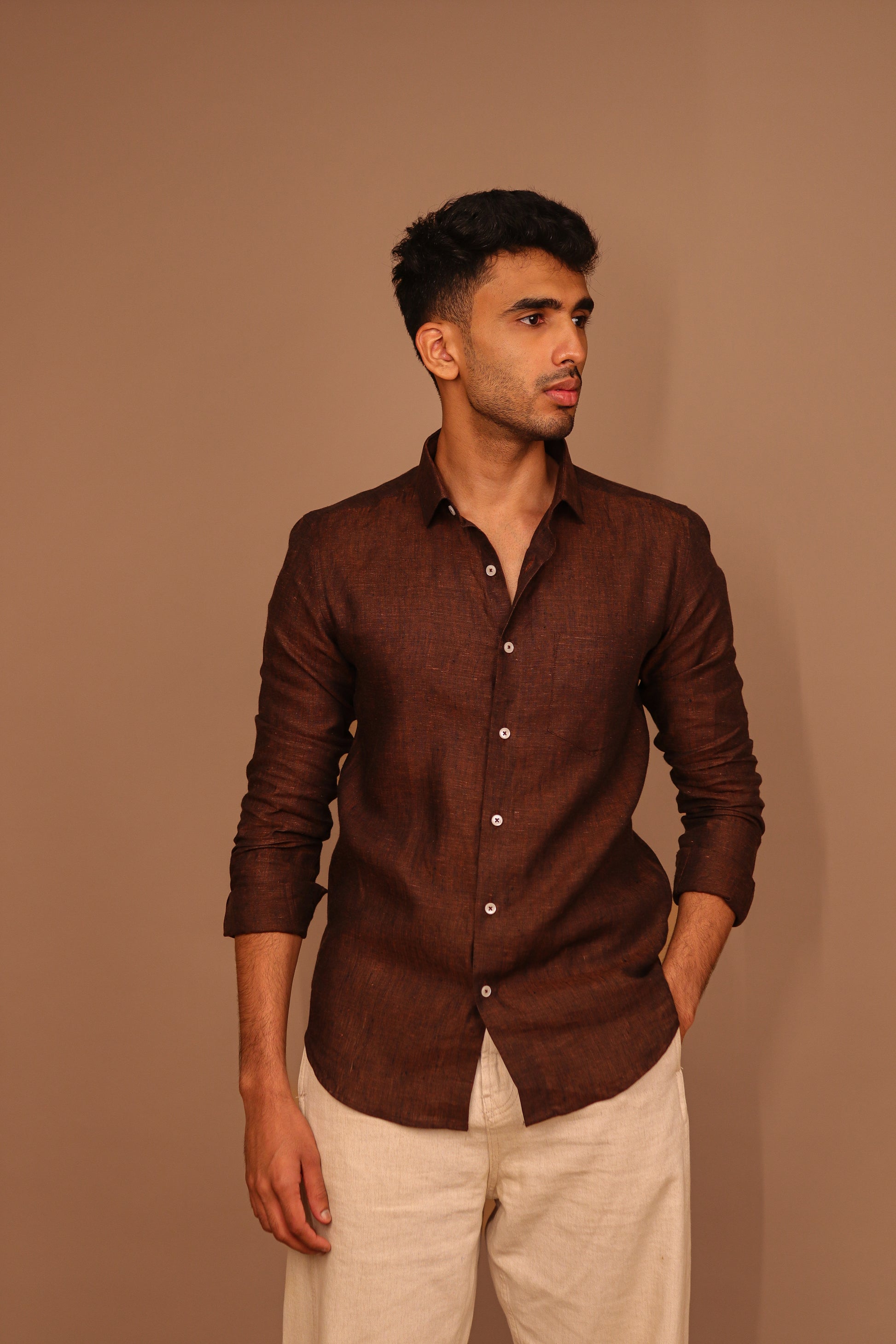 SK Linen Wine Brown shirt