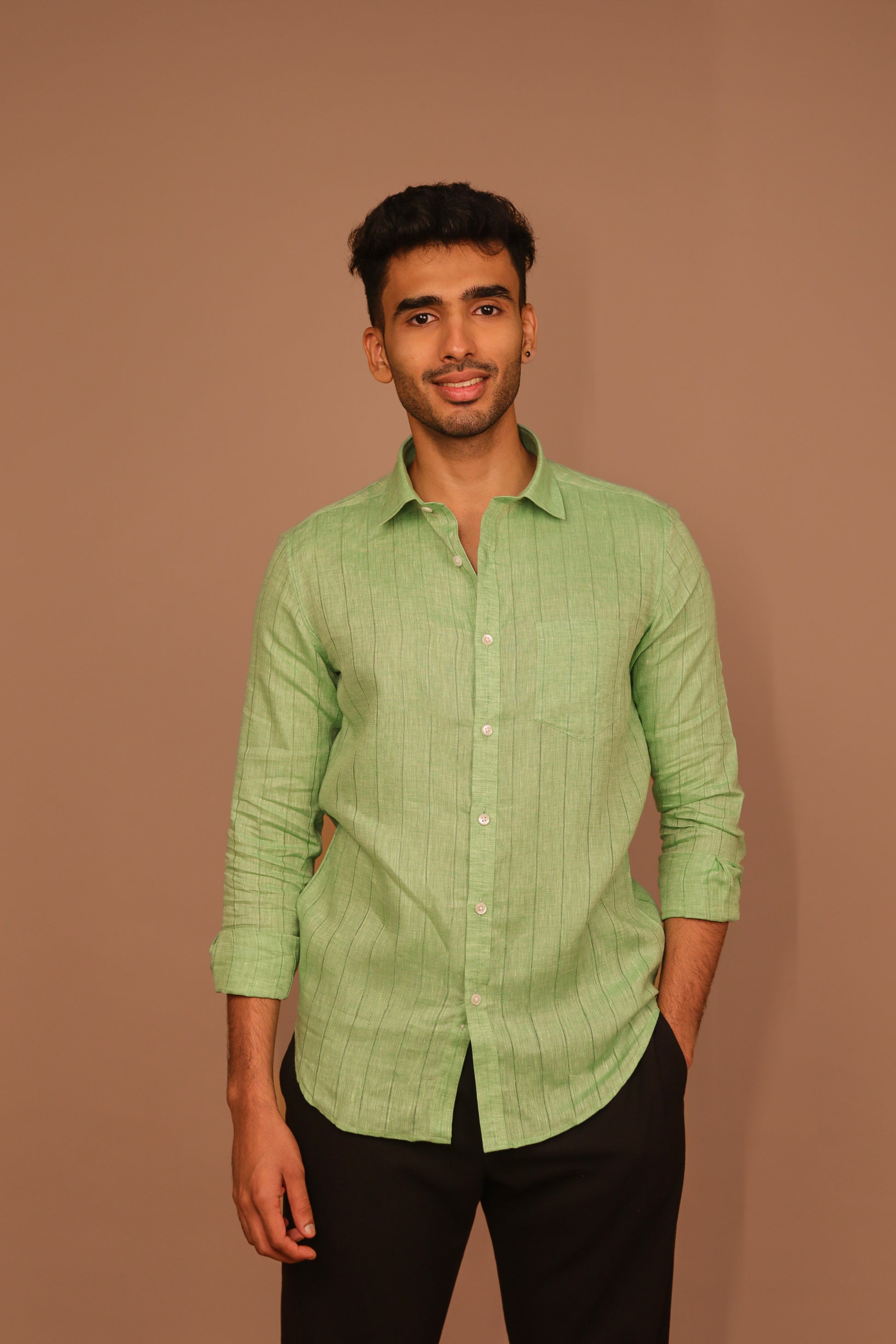SK Linen Green Stripe shirt