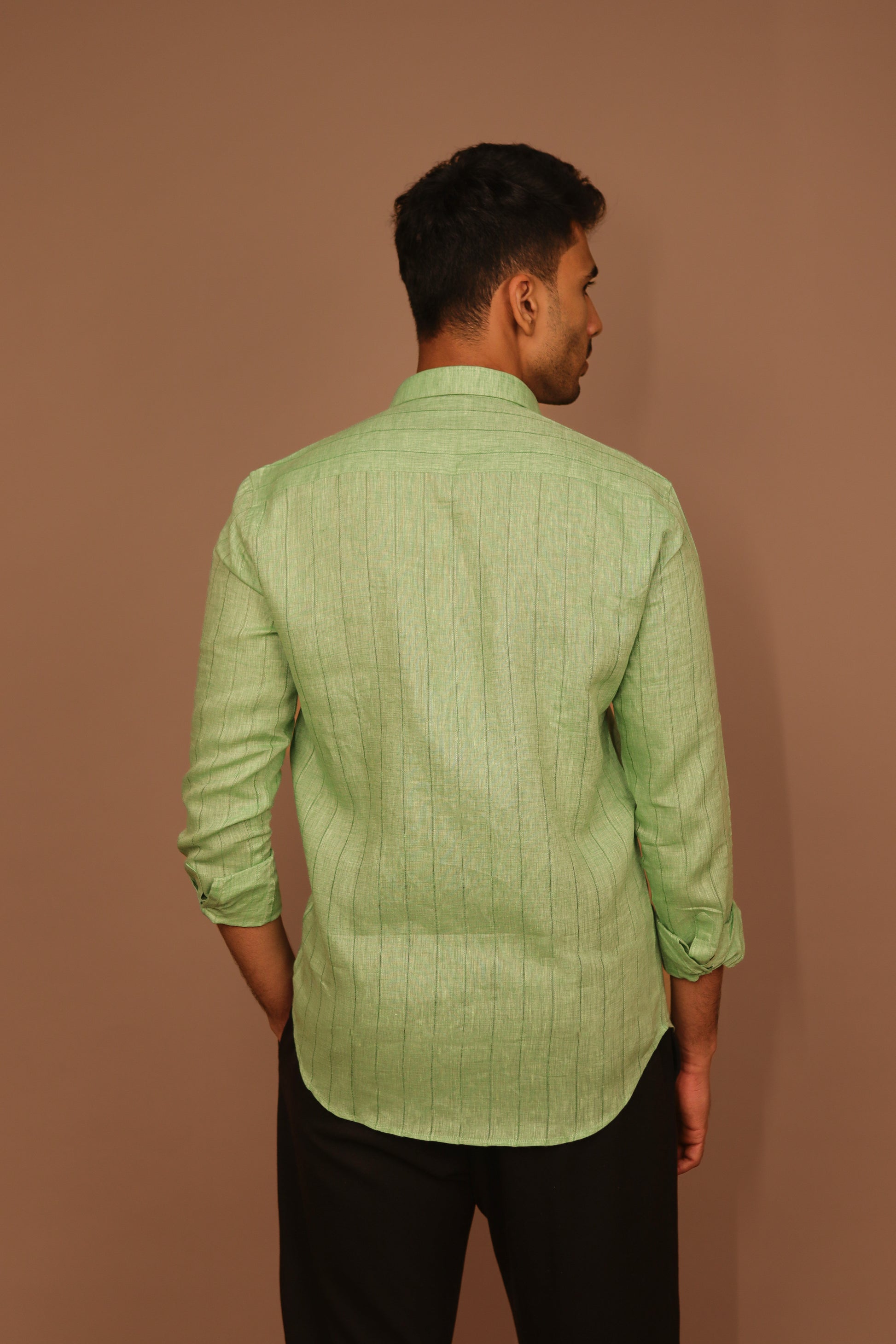 SK Linen Green Stripe shirt