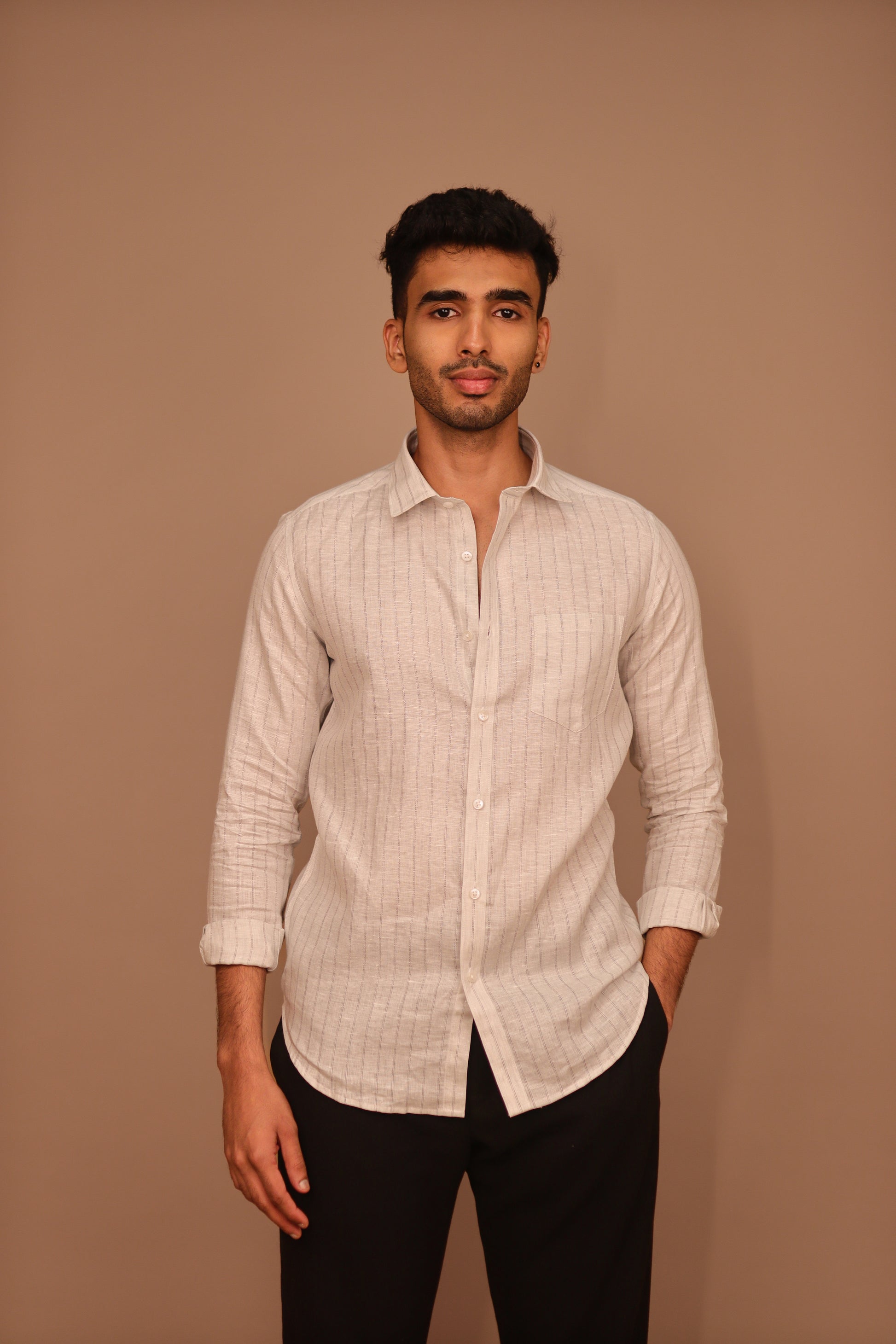 SK Linen Off-White Stripes Shirt