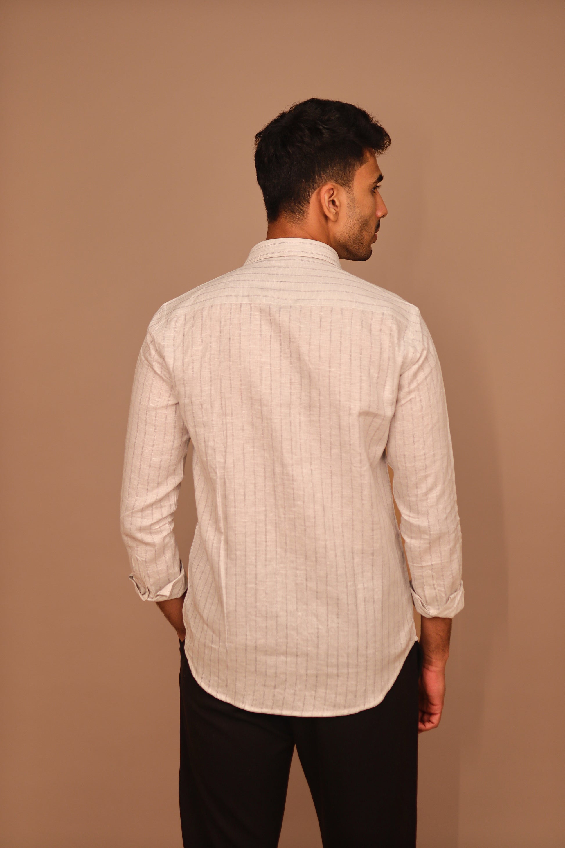SK Linen Off-White Stripes Shirt