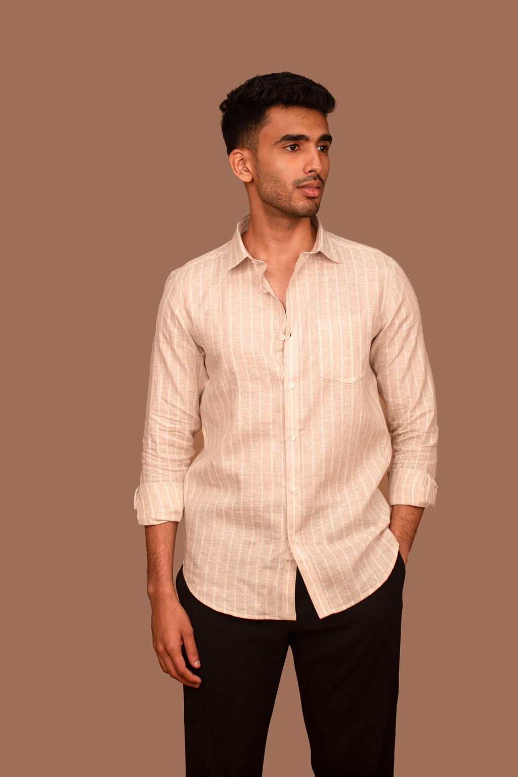 SK Linen Beige Stripes shirt