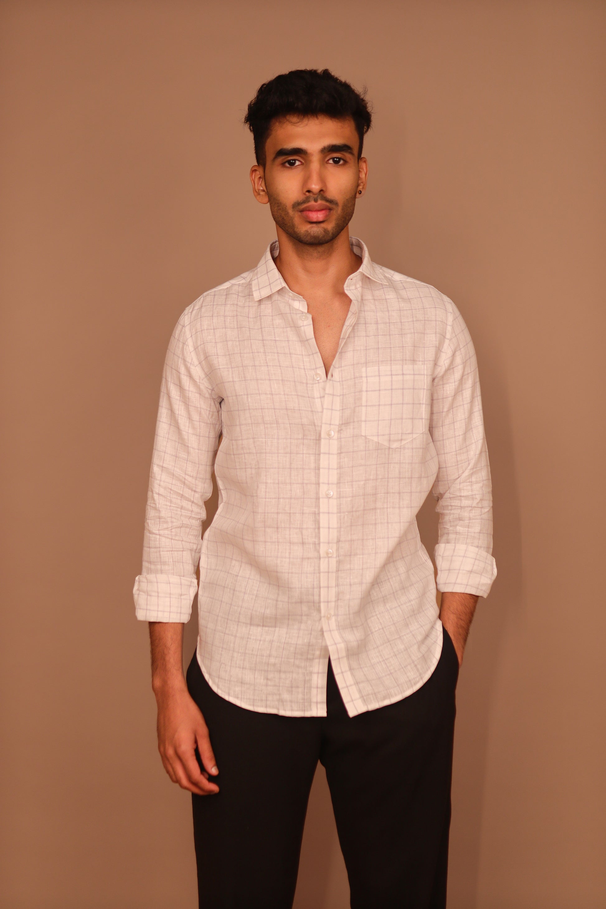 SK Linen Off-White Checkered Shirt