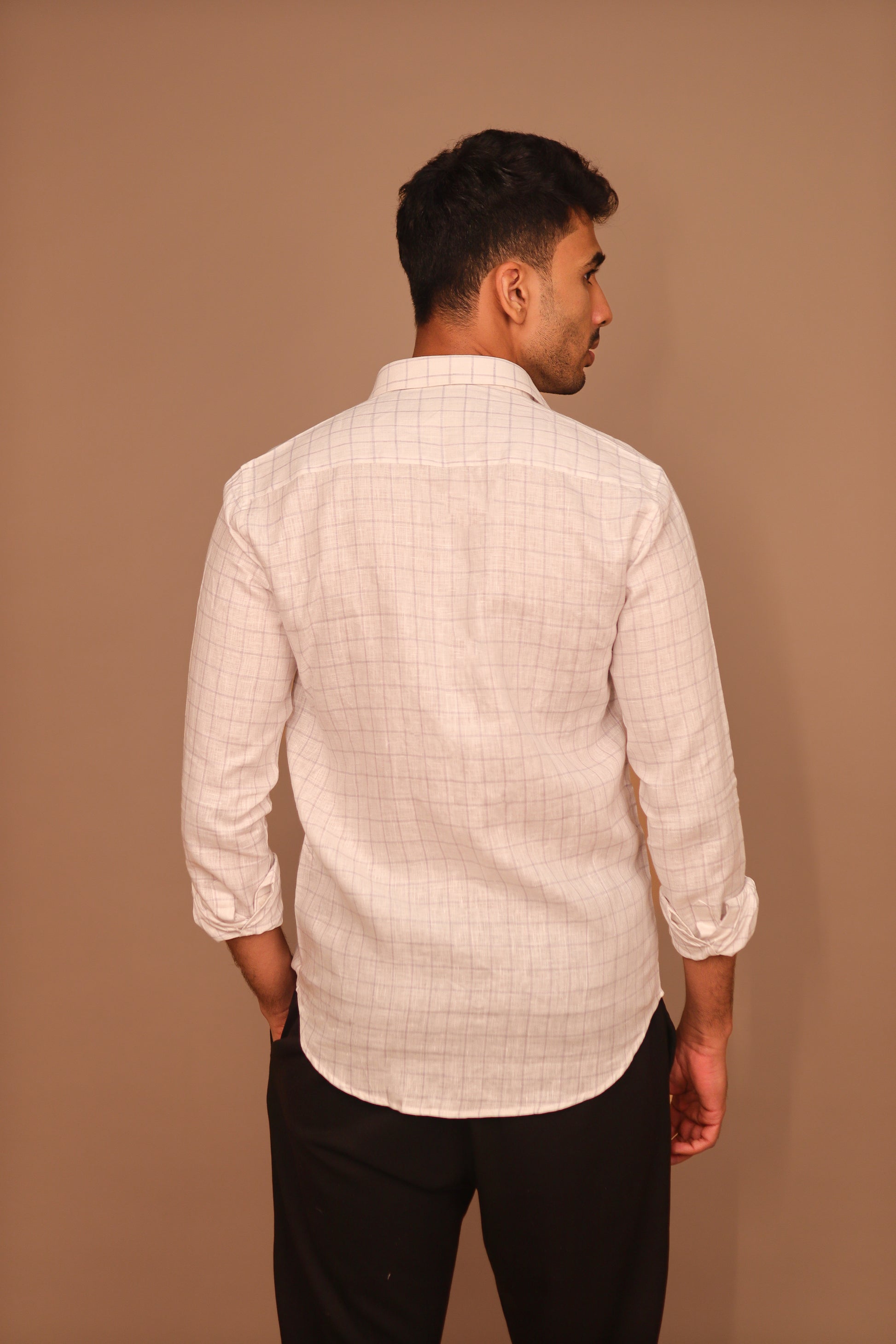 SK Linen Off-White Checkered Shirt