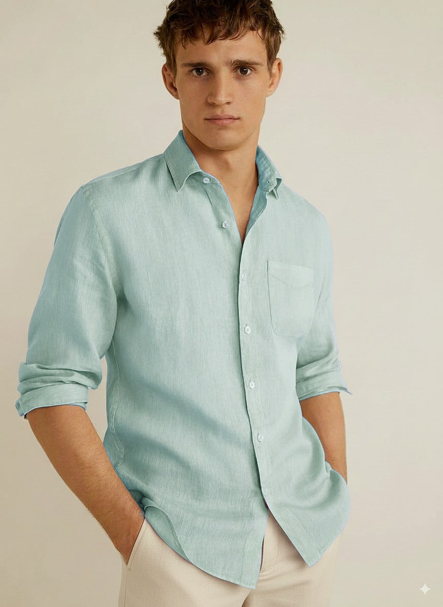SK Linen Aqua Blue shirt